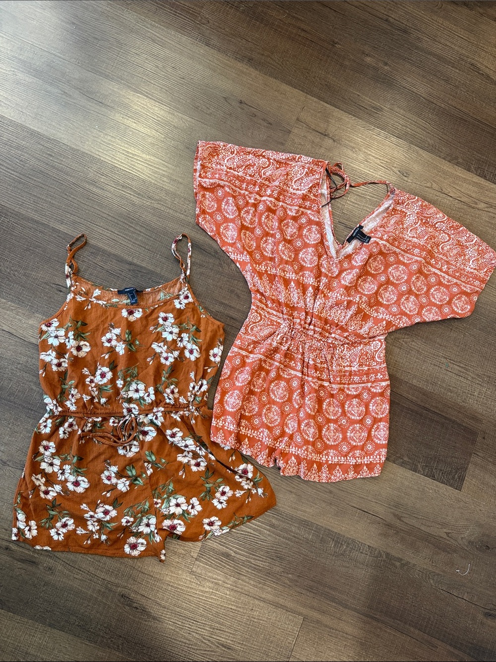 Forever 21 Orange Floral Romper & Orange Paisley romper